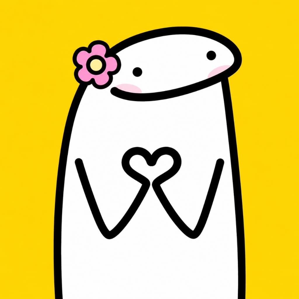 Flork Niña making a heart with her hands on a yellow background